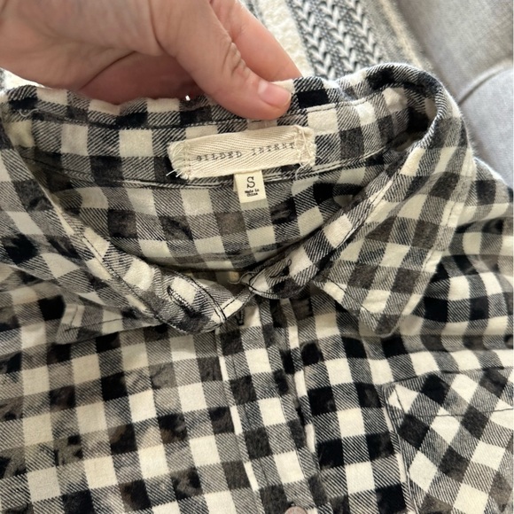 Gilded intent button up Washed Flannel shirt raw hem plaid women’s size s small - Picture 3 of 4
